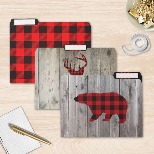 Rustic File Folder rustic grey barn wood deer bear red buffalo check file folder | Zazzle