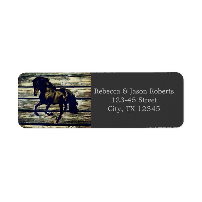 rustic grey barn wood western horse themed wedding label (Front)