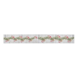 Rustic Grey Barnboard Holly and Red Berries 3"wide Grosgrain Ribbon