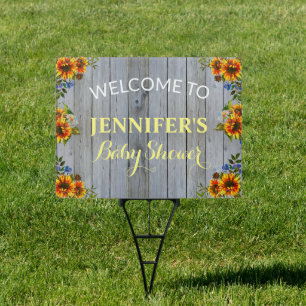 Rustic Grey Barnwood Sunflower Baby Shower Welcome Sign
