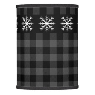Rustic grey black plaid with snow flake detail  lamp shade