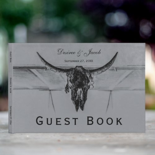 Rustic Grey Black Western Cow Skull Wedding Guest Book