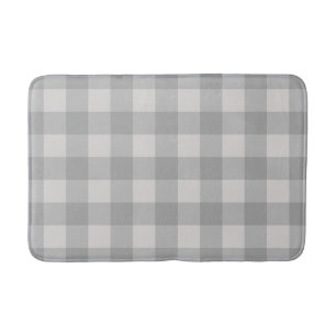 Rustic Grey Blue Checkered Squares Plaid Bath Mat