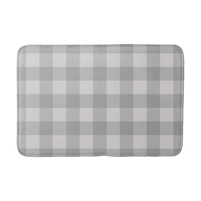 Rustic Grey Blue Checkered Squares Plaid Bath Mat (Front)