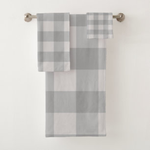 Rustic Grey Blue Checkered Squares Plaid Bath Towel Set