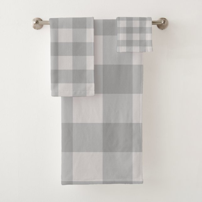 Rustic Grey Blue Checkered Squares Plaid Bath Towel Set (Insitu)