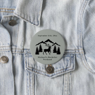 Rustic Grey Buck Hunting Bachelor Weekend Button