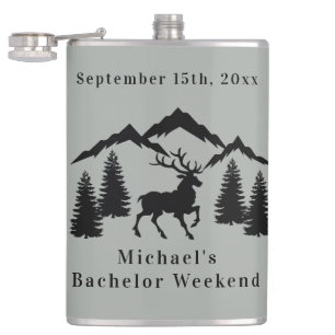 Rustic Grey Buck Hunting Bachelor Weekend Flask