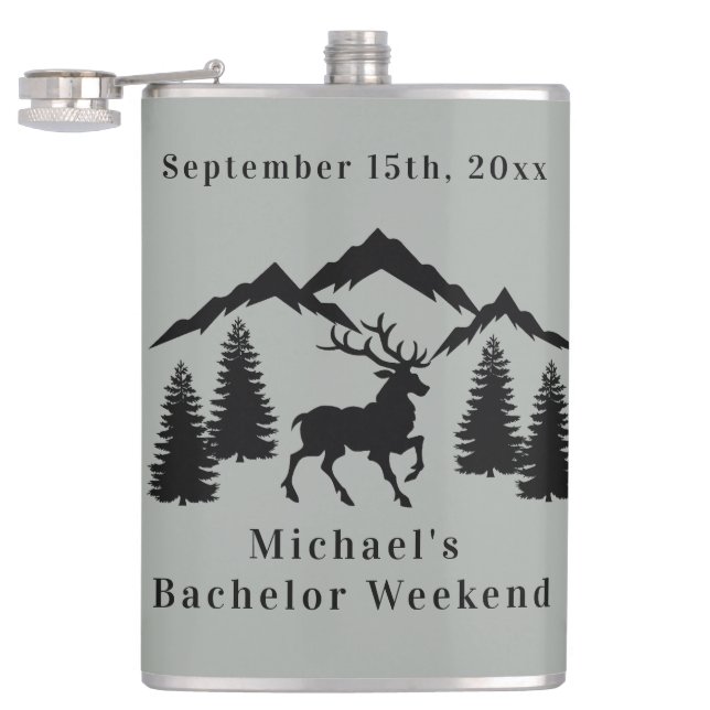 Rustic Grey Buck Hunting Bachelor Weekend Flask (Opened)