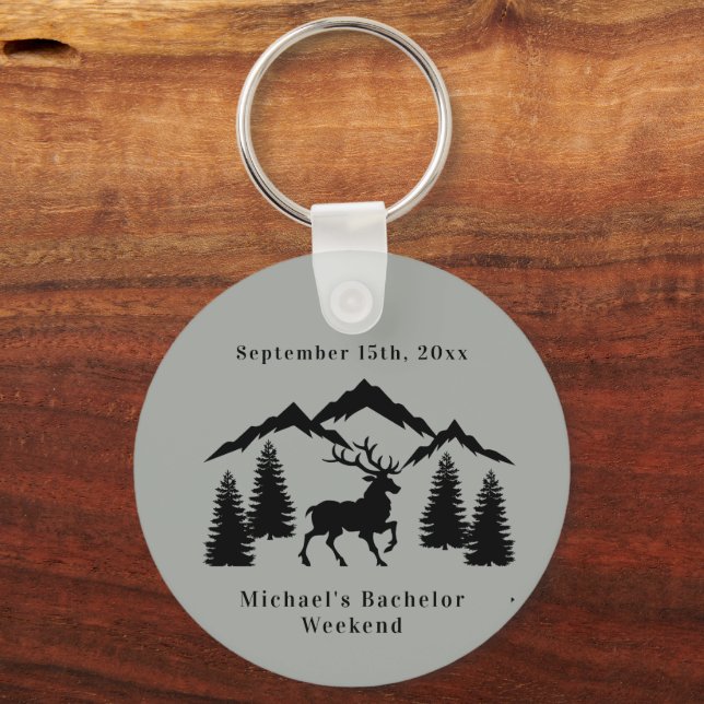 Rustic Grey Buck Hunting Bachelor Weekend Keychain (Front)