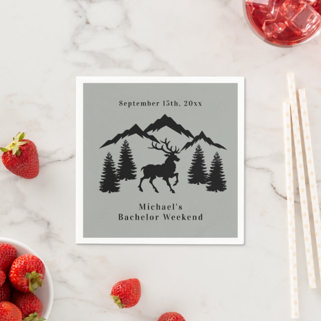 Rustic Grey Buck Hunting Bachelor Weekend Napkins (Insitu)