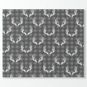 Rustic Grey Buffalo Plaid White Deer Antlers Wrapping Paper (Flat)