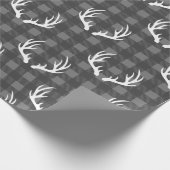 Rustic Grey Buffalo Plaid White Deer Antlers Wrapping Paper (Corner)