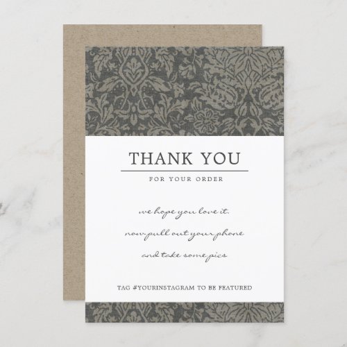 RUSTIC GREY DAMASK PATTERN CORPORATE BUSINESS LOGO THANK YOU CARD