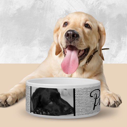 Rustic Grey Dogs Name in Black Script 2 Photo  Bowl