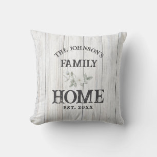 Rustic Grey Farmhouse Family Name Throw Pillow