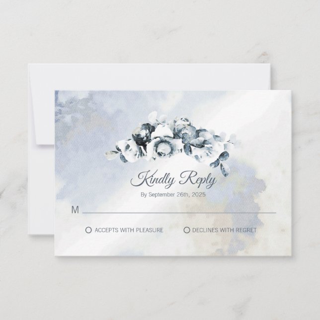 Rustic Grey Floral Watercolor Wedding RSVP (Front)