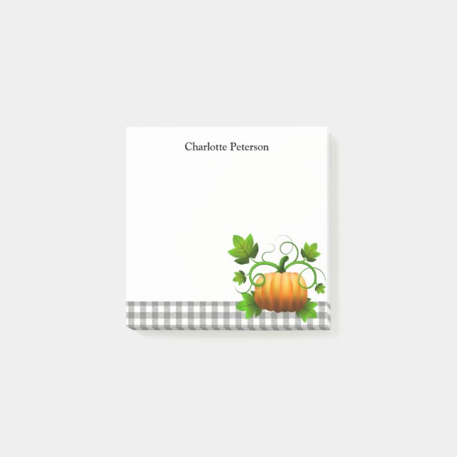 Rustic Grey Plaid & Pumpkin Thanksgiving Autumn  Post-it Notes (Front)