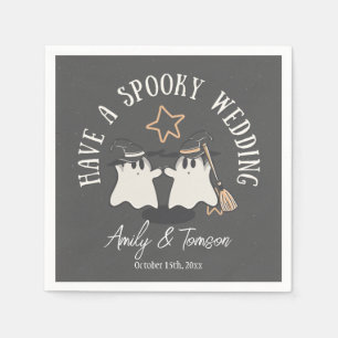 Rustic Grey Spooky Ghost Halloween Wedding Custom Napkins