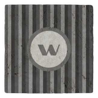 Rustic Grey Striped Stone Trivet with Monogram