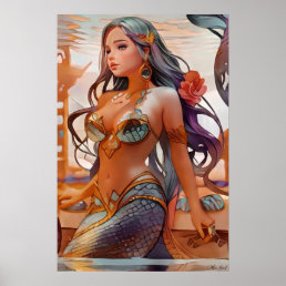 Rustic Grey Watercolor Mermaid Poster