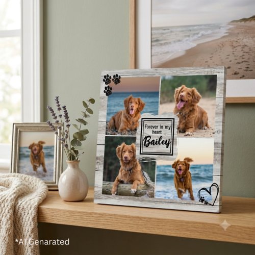 Rustic Grey Wood 4 photo Collage Pet Memorial Plaque