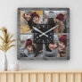 Rustic Grey Wood 4 Pictures Family Photo Collage Square Wall Clock