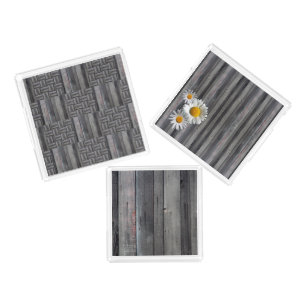 Rustic Grey Wood and Daisy Acrylic Tray Set