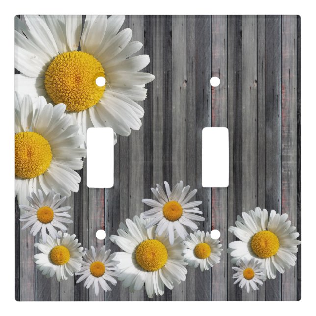 Rustic Grey Wood and Daisy Switch Plate (Front)