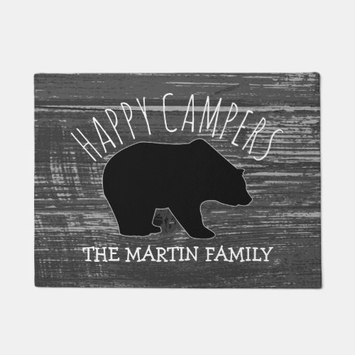 Rustic Grey Wood Bear Family Name  Happy Campers Doormat