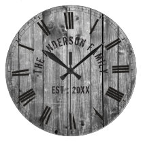 Rustic Grey Wood Custom Family Name Farmhouse Large Clock Rustic Grey Wood Custom Family Name Farmhouse Large Clock