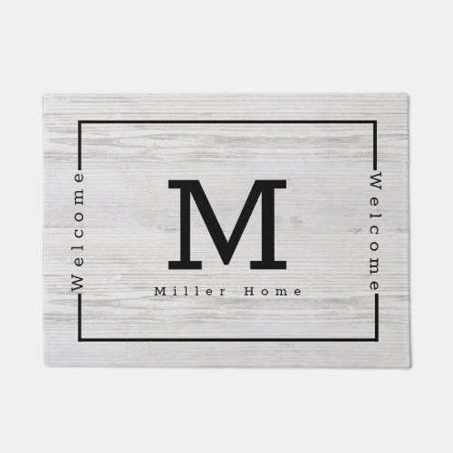 Rustic Grey Wood Custom Initial Welcome Doormat