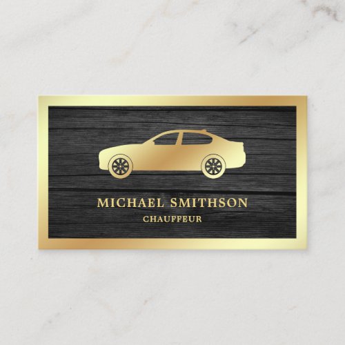 Rustic Grey Wood Gold Car Professional Chauffeur Business Card