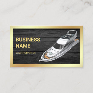 Rustic Grey Wood Gold Luxury Yacht Charter Business Card