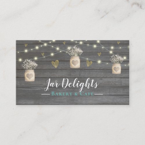Rustic Grey Wood Lights  Mason Jar Flowers Business Card