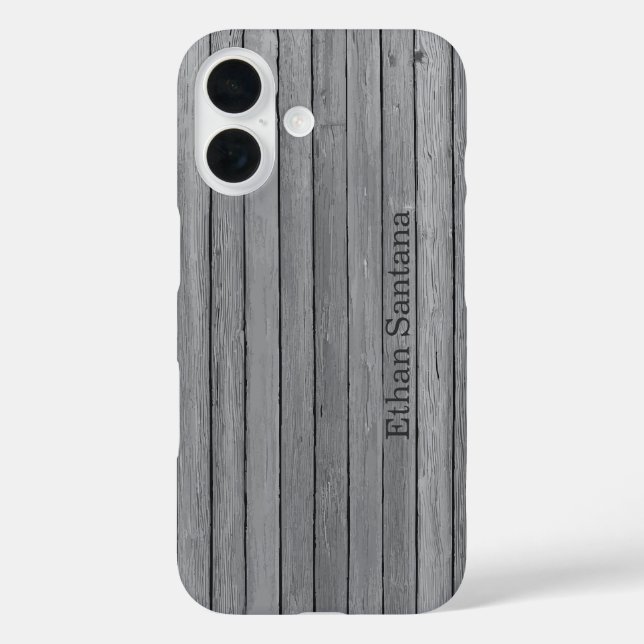 Rustic Grey Wood Planks Personalized Name Case-Mate iPhone Case (Back)