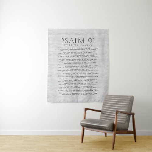 Rustic Grey Wood Psalm 91 Over My Family Christian Tapestry