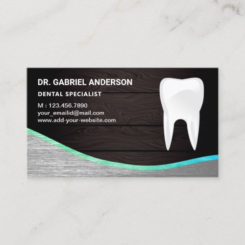Rustic Grey Wood Steel Tooth Dental Clinic Dentist Business Card