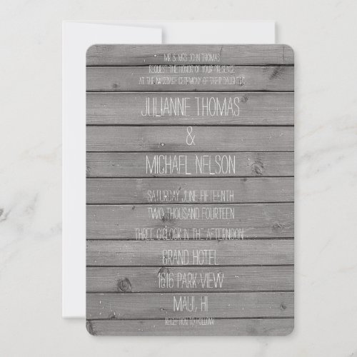 Rustic Grey Wood Wedding Invitation