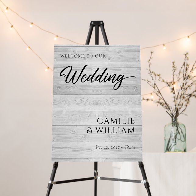 Rustic Grey Wood Wedding Welcome Sign (In Situ (Stand))