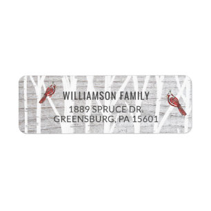 Rustic Grey Wood Winter Birch Tree &  Red Cardinal Label