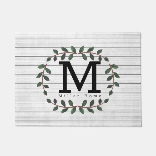 Rustic Grey Wood with Branches Leaves Custom Name  Doormat