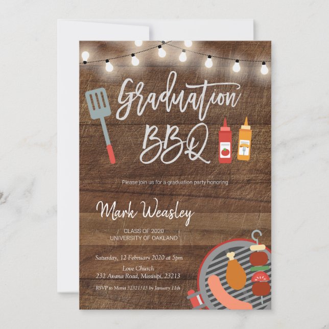 Rustic Grill and Chill Graduation BBQ Party Invitation (Front)