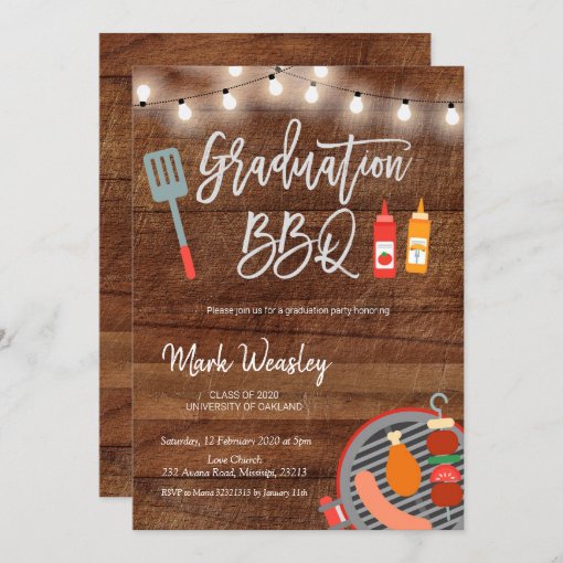 Rustic Grill and Chill Graduation BBQ Party Invitation | Zazzle