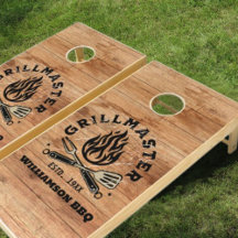 Rustic GRILLMASTER BBQ Custom Cornhole Set
