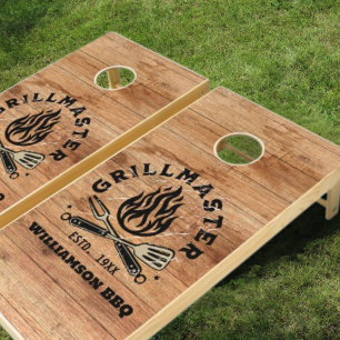 Rustic GRILLMASTER BBQ Custom Cornhole Set