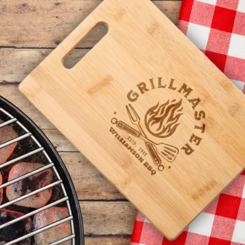 Rustic GRILLMASTER Etched Wooden Cutting Board