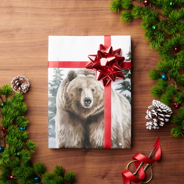 Rustic Grizzly Bear Gift Wrapping Paper (Holiday Gift)