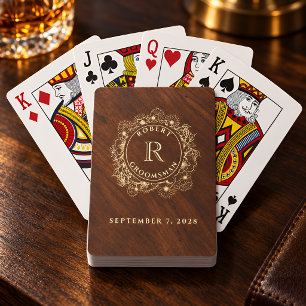 Rustic Groomsman Monogram Poker Cards