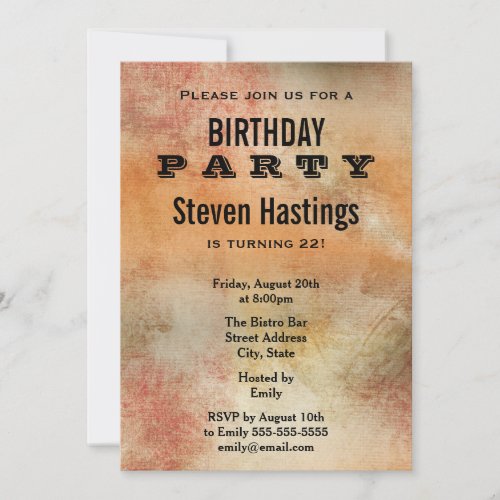 Rustic Grunge Abstract Birthday Party Invitation